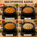Aditi Kitchenware 8-inch Cast Iron Kadhai | Naturally Non-Stick & Toxin-Free Cookware | Gas & Induction Compatible