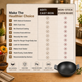 Aditi Kitchenware 8-inch Cast Iron Kadhai | Naturally Non-Stick & Toxin-Free Cookware | Gas & Induction Compatible